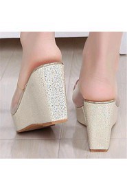 Women's Shoes Leatherette Wedge Heel Wedges / Slippers Sandals Casual Silver / Gold