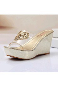 Women's Shoes Leatherette Wedge Heel Wedges / Slippers Sandals Casual Silver / Gold