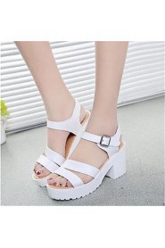 Women's Shoes Chunky Heel Peep Toe Sandals Outdoor / Casual Black / White