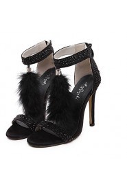 Women's Shoes Fleece Stiletto Heel Heels / Platform / Open Toe Sandals Party & Evening Black / Burgundy