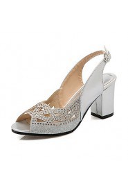 Women's Shoes Glitter Chunky Heel Heels / Peep Toe Sandals Wedding / Party & Evening / Dress / Red / Silver / Gold