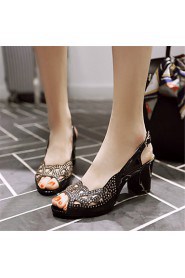 Women's Shoes Glitter Chunky Heel Heels / Peep Toe Sandals Wedding / Party & Evening / Dress / Red / Silver / Gold