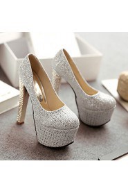 Women's Shoes Leatherette Chunky Heel Heels / Round Toe Heels Wedding / Party & Evening / Dress Silver / Goldb-5