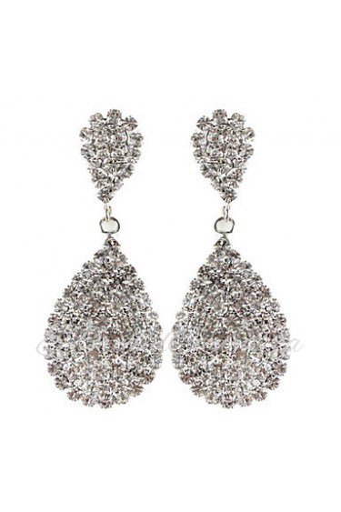 Water Drop Dangly Rhinestone Fully-Jewelled Earrings