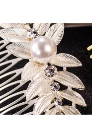 Women's Leaf Crystal Pearl Hair Combs Jewelry for Wedding Party