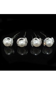 Four Pieces Alloy Wedding Bridal Hairpins With Rhinestones And Imitation Pearls