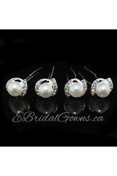 Four Pieces Alloy Wedding Bridal Hairpins With Rhinestones And Imitation Pearls