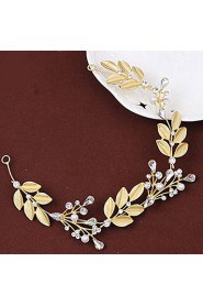 Lady's Baroque Style Gold Leaf Olive Crystal Pearl Headband Forehead Hair Jewelry for Wedding Party (Length:28cm)