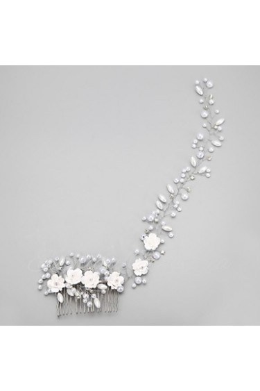 Women's / Flower Girl's Rhinestone / Alloy / Imitation Pearl Headpiece-Wedding / Special Occasion Hair Combs 1 Piece White Round