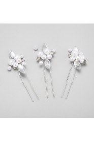 Women's / Flower Girl's Rhinestone / Alloy / Imitation Pearl Headpiece-Wedding / Special Occasion Hair Pin 3 Pieces White Round