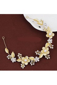 Lady's Baroque Style Gold Leaf Olive Crystal Pearl Headband Forehead Hair Jewelry for Wedding Party (Length:28cm)