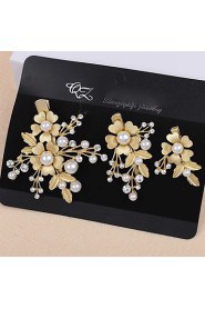 Lady's Baroque Style Gold Leaf Olive Crystal Pearl Barrette Clip Hair Jewelry for Wedding Party (Set of 3)