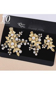 Lady's Baroque Style Gold Leaf Olive Crystal Pearl Barrette Clip Hair Jewelry for Wedding Party (Set of 3)