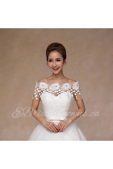Wedding Wraps Collars Sleeveless Lace Ivory Wedding Appliques / Pearls