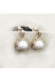 Women's Noble Style Big Pearl Pendant Rose Gold Diamond Earrings