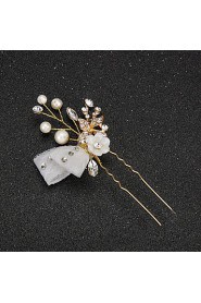Women's / Flower Girl's Lace / Rhinestone /Pearl / Resin Headpiece-Wedding / Special Occasion Hair Pin 2 Pieces