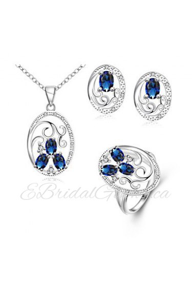 Fashion Round Shape Copper Silver Plated Zircon Foreign Trade Jewewlry Sets