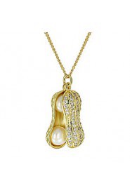 Trendy Unisex Real 925 Silver Slide Peanut Imitation Pearl Pendant Charms Chain Necklace