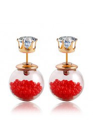 Simple Pearl Female Candy Color Transparent Double-sided Hollow Glass Beads Earrings
