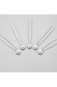 Women's / Flower Girl's Alloy / Imitation Pearl Headpiece-Wedding / Special Occasion Hair Pin 5 Pieces White Round