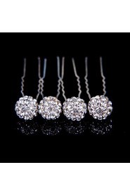 Round Alloy Hairpins With Rhinestone Wedding/Party Headpiece(Set of 4)