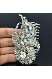 Alloy Clear Rhinestone Women Wedding Prom Flower Girl Leaves Flower Hair Comb