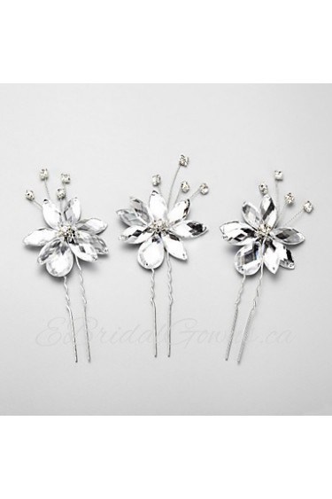 Women's / Flower Girl's Rhinestone / Alloy Headpiece-Wedding / Special Occasion Hair Pin 3 Pieces White Round