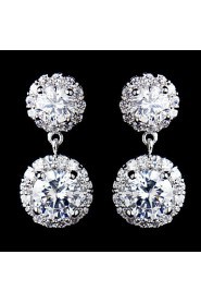Vintage Women's Round Zircon Earrings Diamond Silver Earring For Wedding Bridal