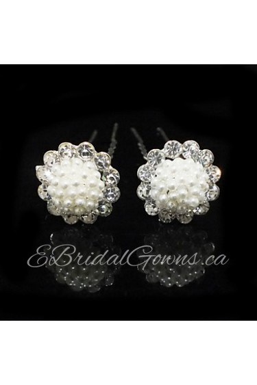 Two Pieces Alloy Wedding Bridal Hairpins With Rhinestones And Imitation Pearls