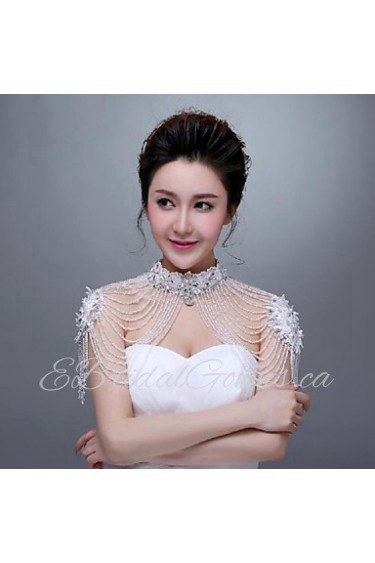 Ivory Lace Wedding Wraps with Pearls with Flowers with Rhinestones