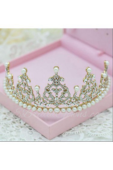 Chapel Golden Romantic Rhinestones Wedding/Party Headpieces/Tiaras with Imitation Pearls
