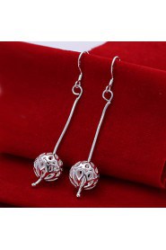 Fashion Round Shaped Silver Plating Snake Chain Hanging Hollow Ball Earrings Spherical Earrings Jewelry(Silver)(1Pc)