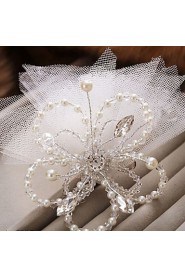 Bride's Crystal Pearl Veil Forehead Wedding Headdress Hair Clip 1 PC
