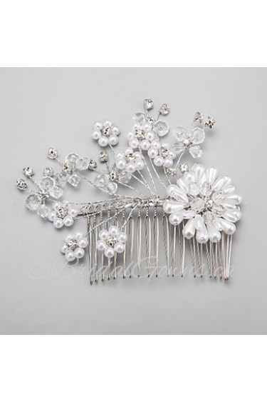 Women's / Flower Girl's Rhinestone / Alloy / Imitation Pearl Headpiece-Wedding / Special Occasion Hair Combs 1 Piece White Round