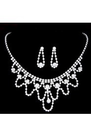 European Style Fashion Shiny Rhinestone Bridal Necklace Earring Set