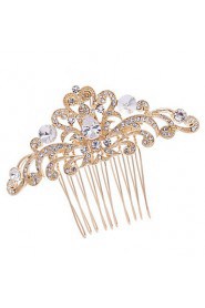 8.5cm Gold Rhinestone and Zircon Bridal Wedding Prom Flower Girl Leaves Flower Hair Comb