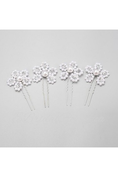 Women's / Flower Girl's Crystal / Alloy / Imitation Pearl Headpiece-Wedding / Special Occasion Hair Pin 4 Pieces White Round