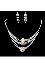 Wedding Bridal Bridesmaid Crystal Necklace Earrings Jewelry Set