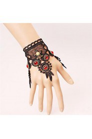 Vintage Black Lace Skull Head With Red Crystal Bracelet