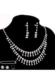 Wedding/Party Jewelry Sets Crystal Chain Necklace Ring Bracelet Drop Earrings Sets with 2 Pairs of Rhinestone Earrings