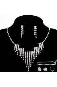 Wedding/Party Jewelry Sets Crystal Chain Necklace Ring Bracelet Earrings Sets with 2 Pairs of Rhinestone Earrings