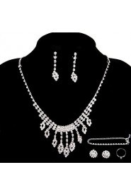 Wedding/Party Jewelry Sets Crystal Chain Necklace Ring Bracelet Drop Earrings Sets with 2 Pairs of Rhinestone Earrings
