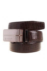 Men's Belts Cowskin Faux Crocodile Pattern Youth Leisure Business Automatic Buckle Belts Coffee