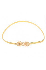 Women Belt Leaves Clasp Front Stretch Skinny Elastic Belt Waist Strap Gold