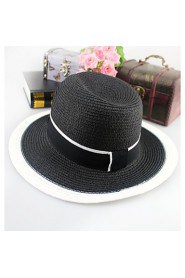 Women Straw Middle Brimmed Foldable Black and White Sun Hats