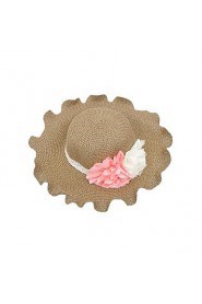Women's Contrast Flower Curl Edge Summer Straw Hat (more colors)