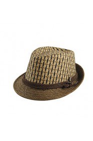 Men Vintage Casual England Plaid Jazz Hat Travel Straw