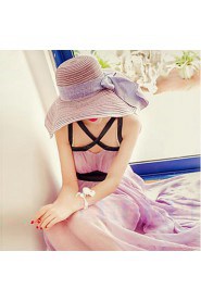 Women Straw Solid Bow Floppy Hat,Cute/ Party/ Casual Spring/ Summer/ Fall