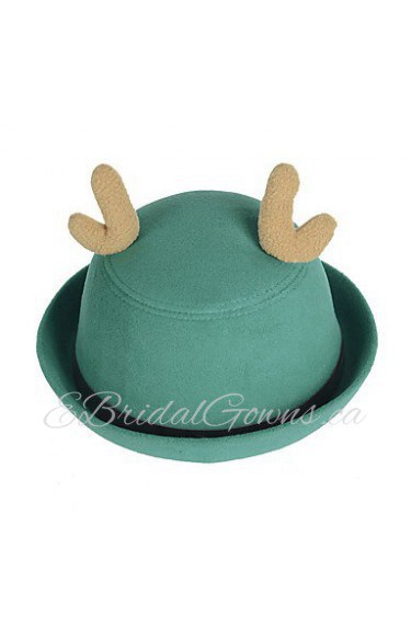 Women Candy Color Belt Buckle Curling Antlers Dome Wool Hat