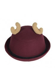 Women Candy Color Belt Buckle Curling Antlers Dome Wool Hat